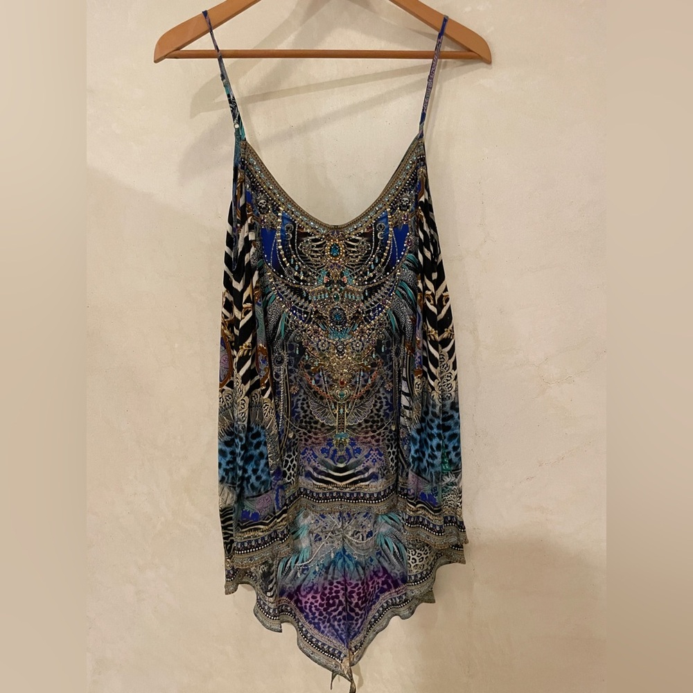 Camilla Franks, Shoestring Camisole, Split Back, 100% Silk, Size L